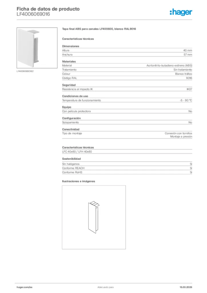Imagen Hager Ficha de datos de producto LF4006069016 | Hager España