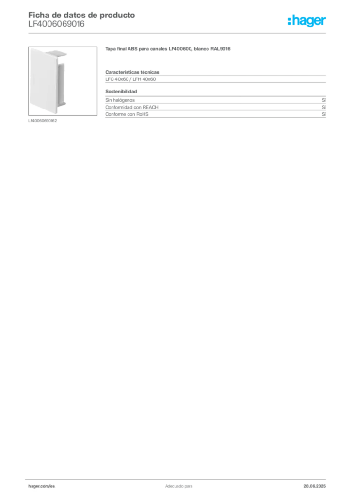 Imagen Hager Ficha de datos de producto LF4006069016 | Hager España