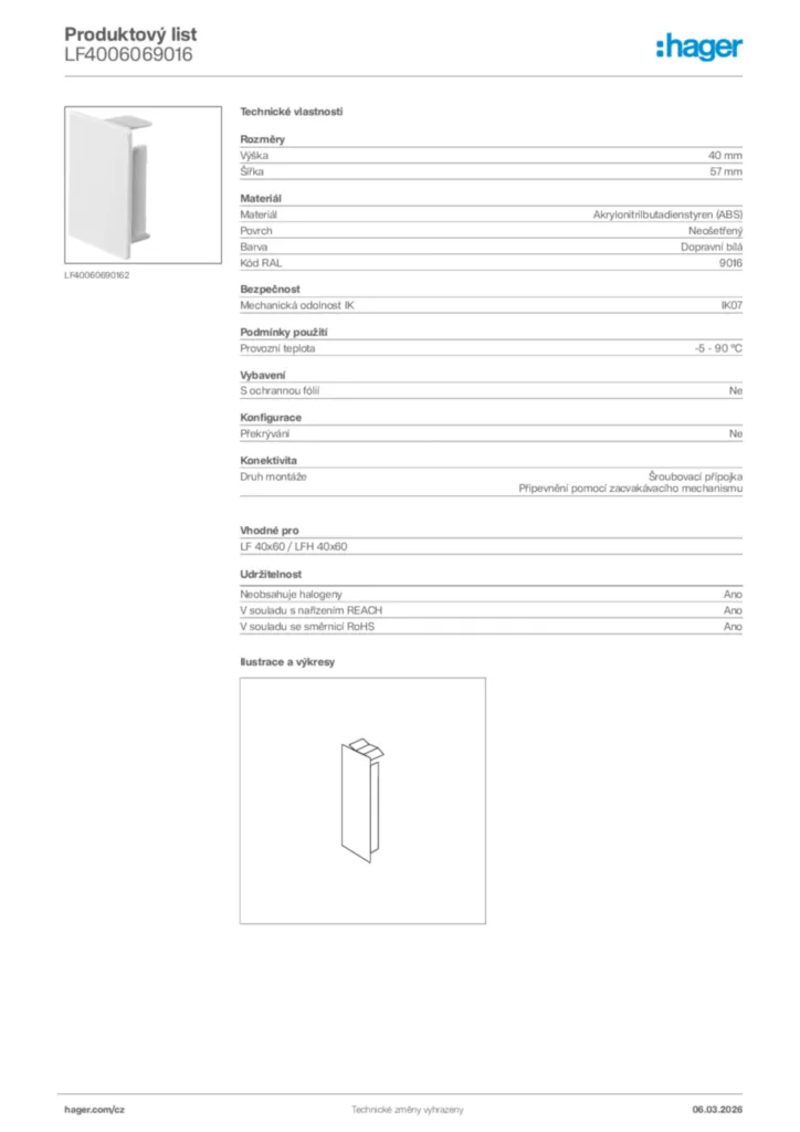 Obrázek Hager Product data sheet LF4006069016 | Hager
