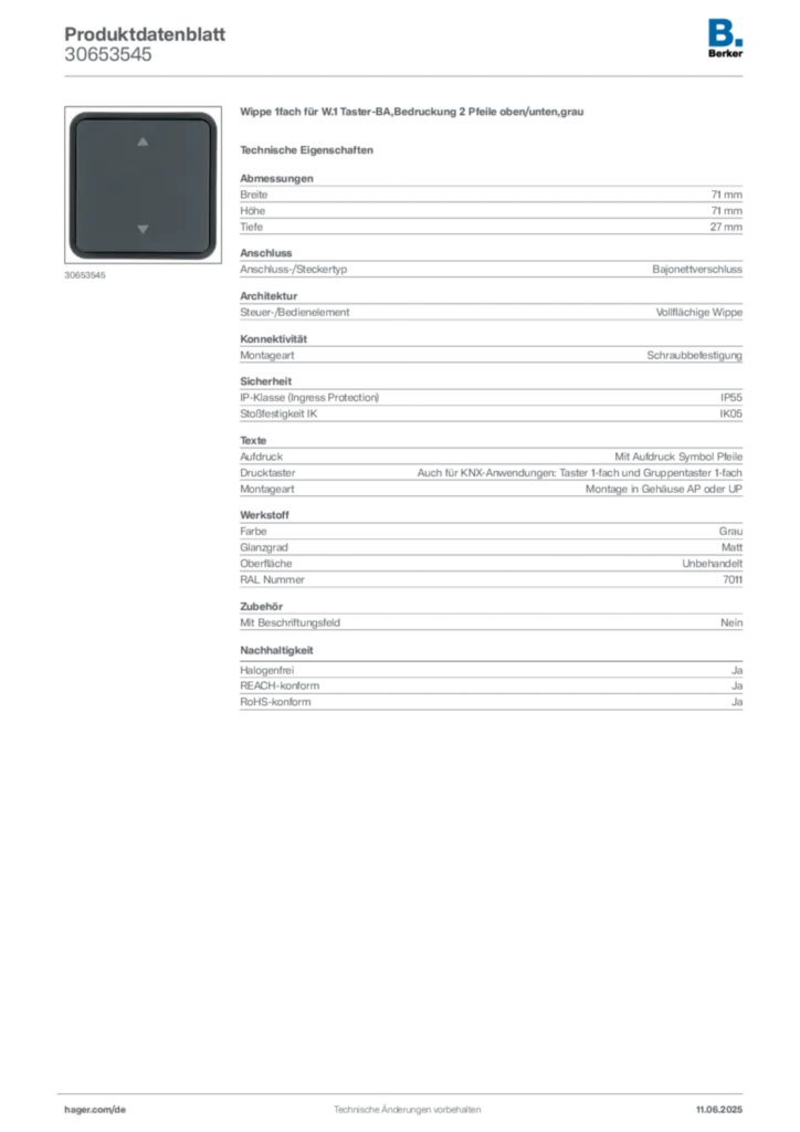 Bild Berker Produktdatenblatt 30653545 | Hager Deutschland