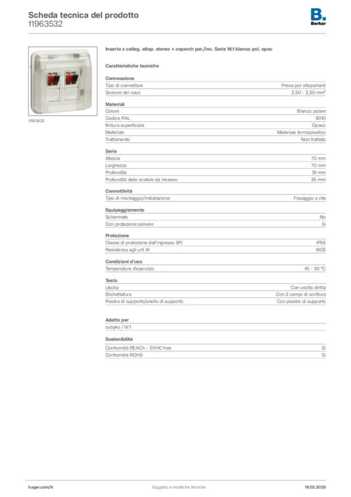 Immagine Berker Scheda tecnica del prodotto 11963532 | Hager Italia