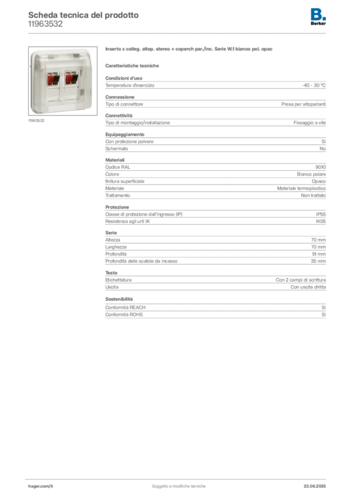 Immagine Berker Scheda tecnica del prodotto 11963532 | Hager Italia