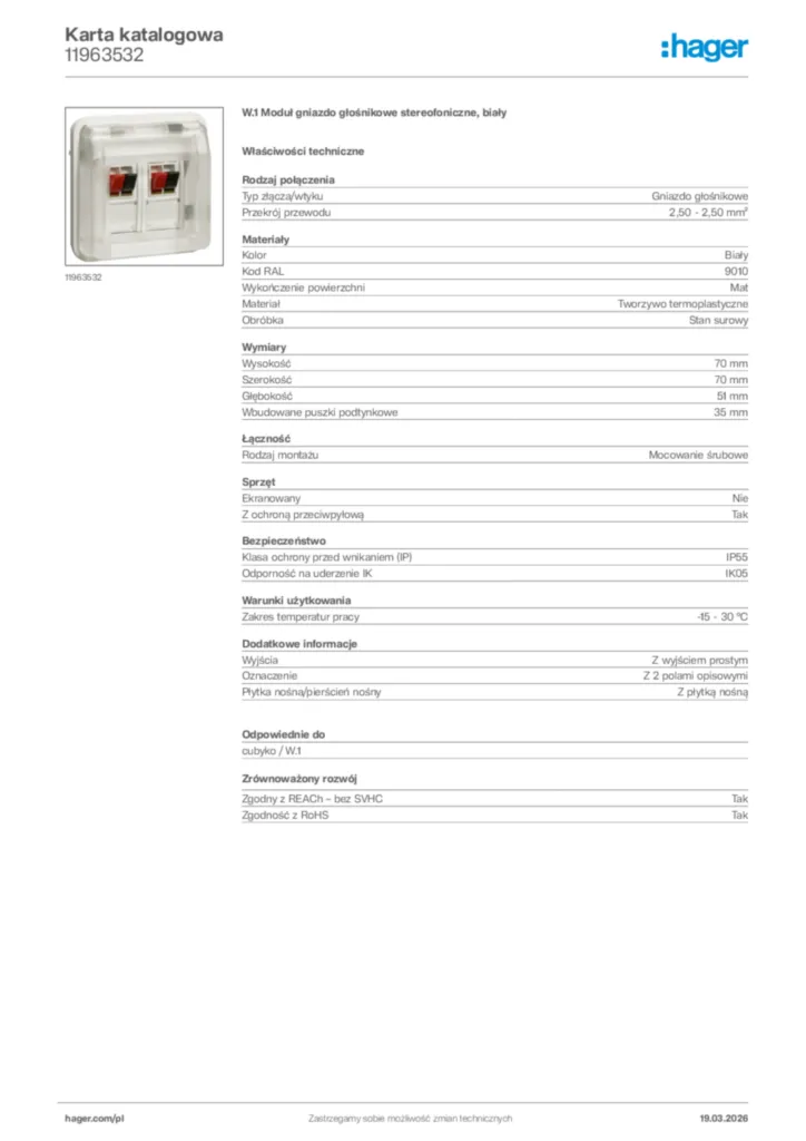 Zdjęcie Hager Karta katalogowa 11963532 | Hager Polska