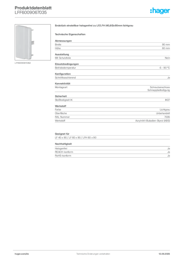 Bild Hager Produktdatenblatt LFF6009067035 | Hager Deutschland
