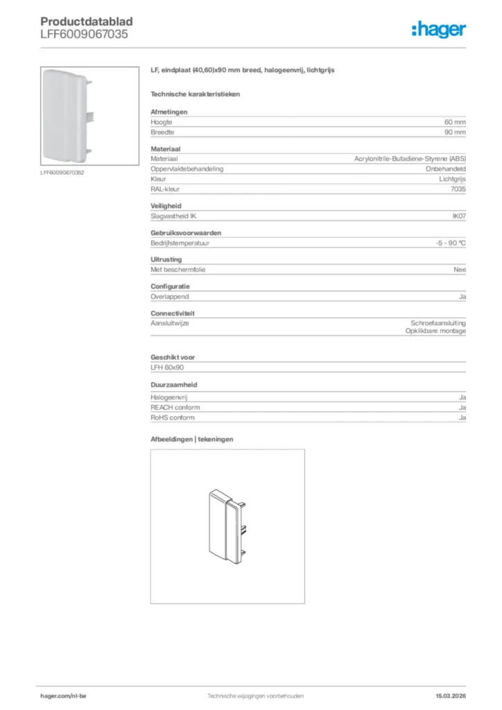 Afbeelding Hager Productdatablad LFF6009067035 | Hager Belgium