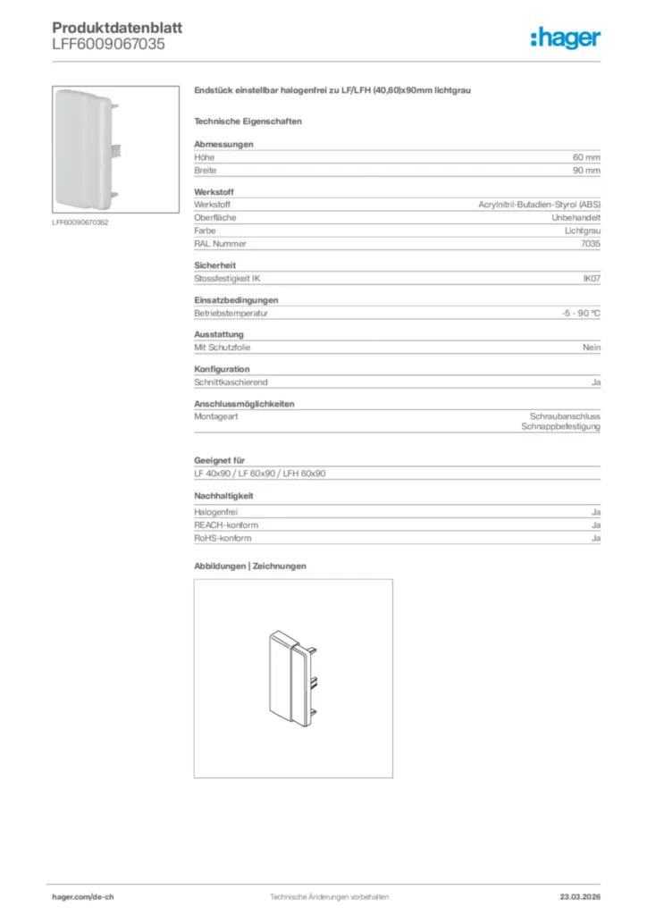 Bild Hager Produktdatenblatt LFF6009067035 | Hager Schweiz