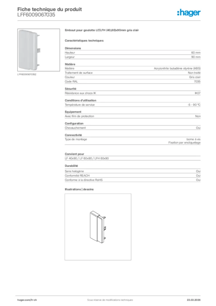 Image Hager Fiche technique du produit LFF6009067035 | Hager Suisse