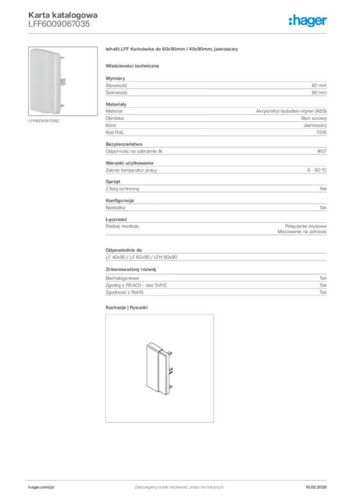 Zdjęcie Hager Karta katalogowa LFF6009067035 | Hager Polska