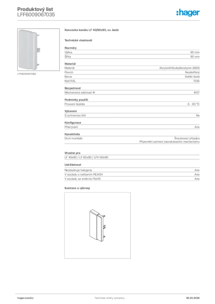 Obrázek Hager Product data sheet LFF6009067035 | Hager