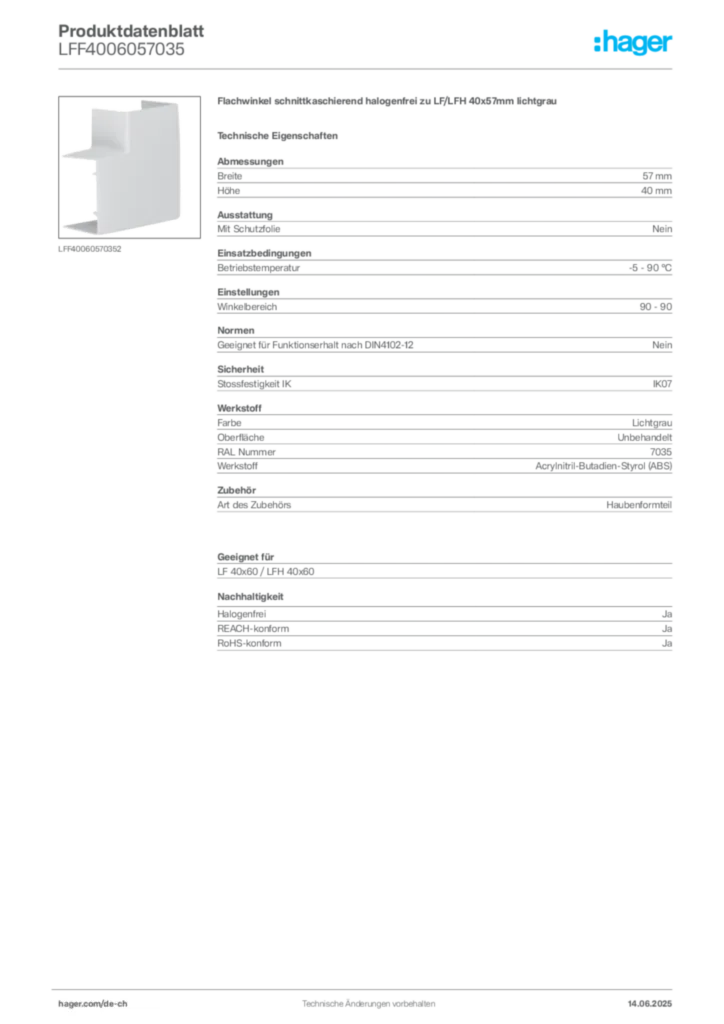 Bild Hager Produktdatenblatt LFF4006057035 | Hager Schweiz