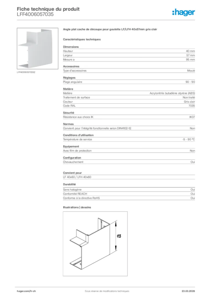 Image Hager Fiche technique du produit LFF4006057035 | Hager Suisse