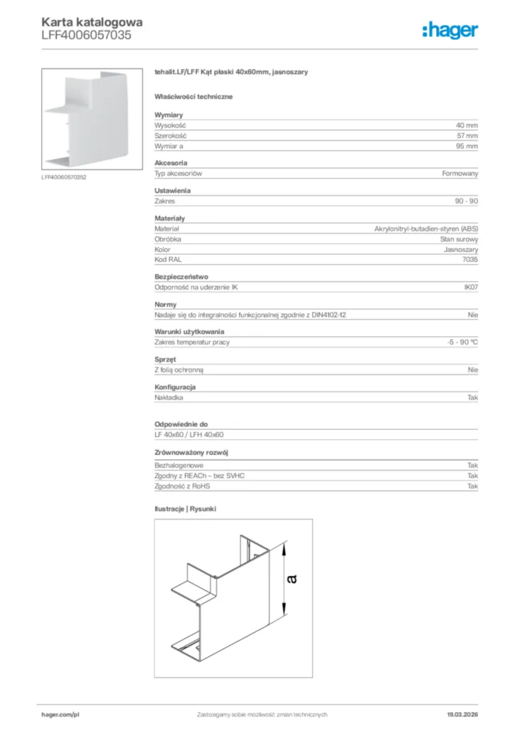 Zdjęcie Hager Karta katalogowa LFF4006057035 | Hager Polska
