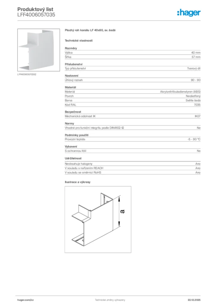 Obrázek Hager Produktový list LFF4006057035 | Hager