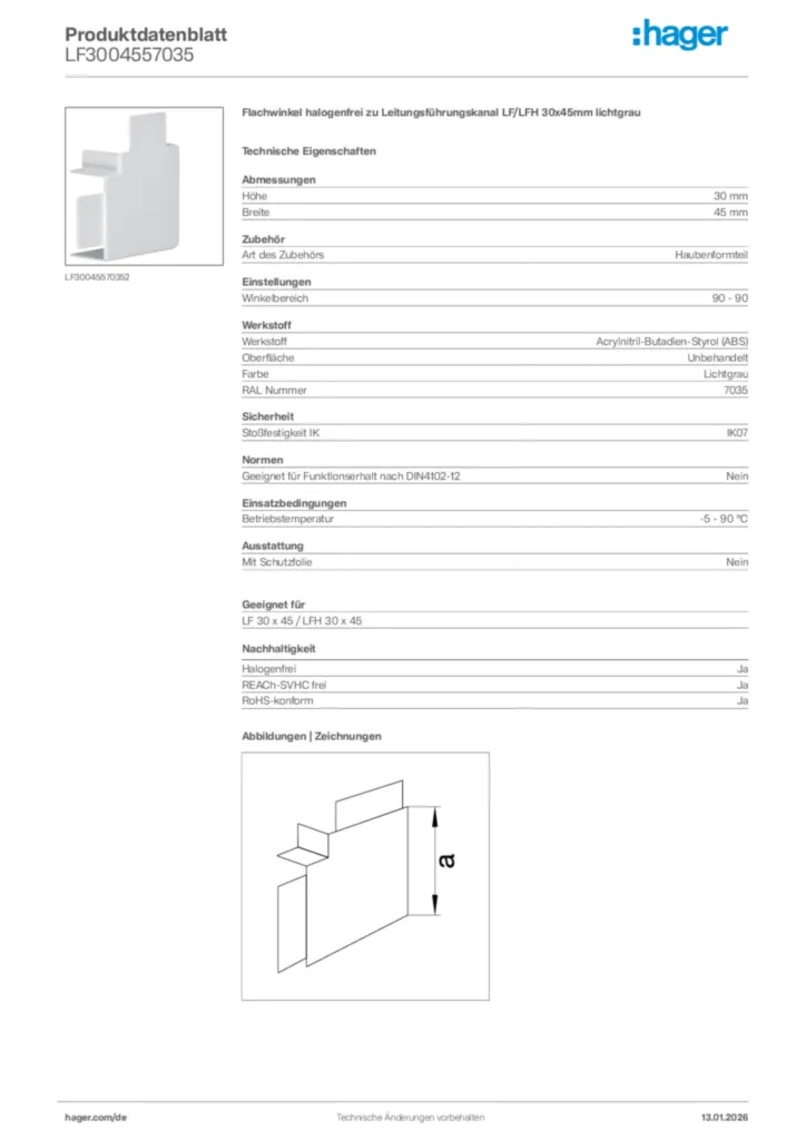 Bild Hager Produktdatenblatt LF3004557035 | Hager Deutschland