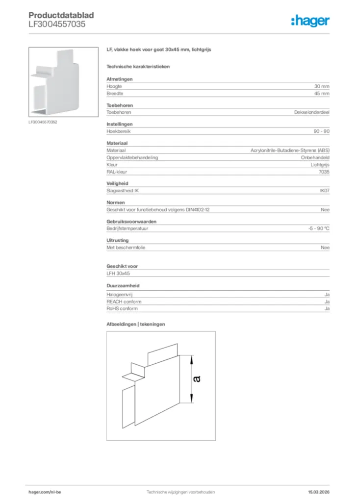 Afbeelding Hager Productdatablad LF3004557035 | Hager Belgium