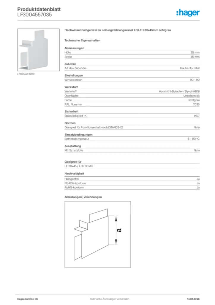 Bild Hager Produktdatenblatt LF3004557035 | Hager Schweiz