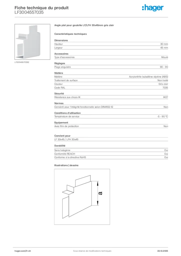 Image Hager Fiche technique du produit LF3004557035 | Hager Suisse