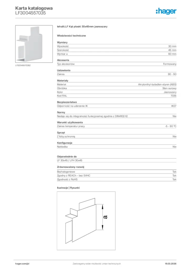 Zdjęcie Hager Karta katalogowa LF3004557035 | Hager Polska