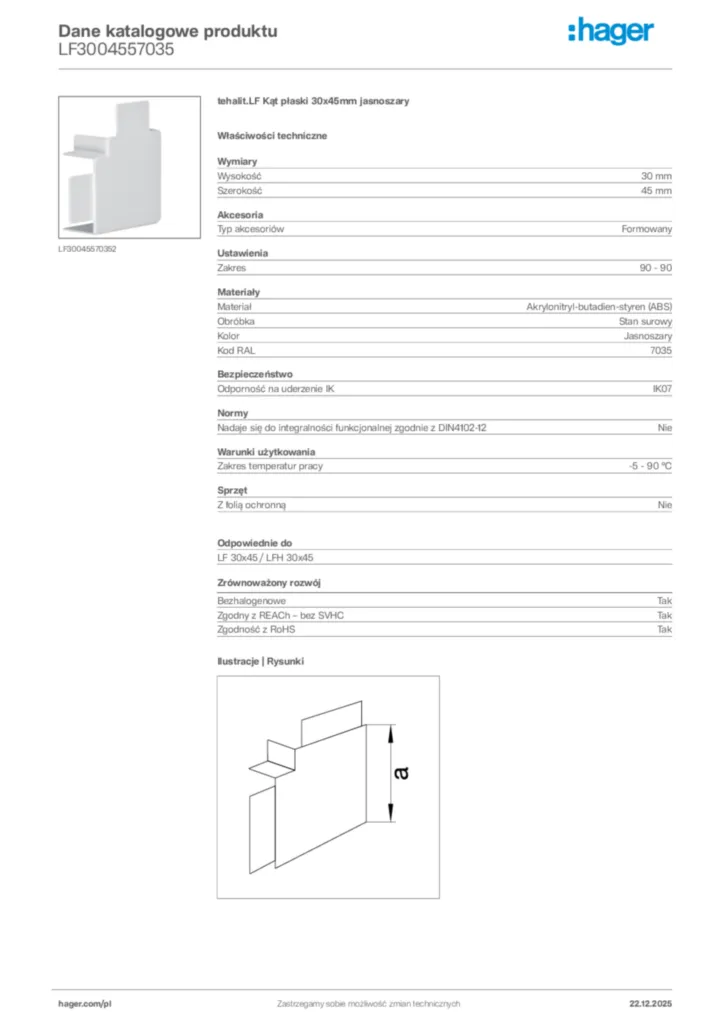 Zdjęcie Hager Dane katalogowe produktu LF3004557035 | Hager Polska