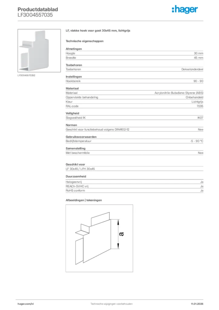 Afbeelding Hager Productdatablad LF3004557035 | Hager Nederland