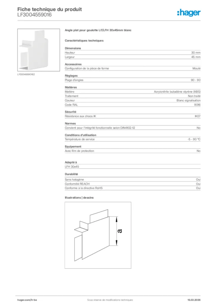 Image Hager Fiche technique du produit LF3004559016 | Hager Belgique