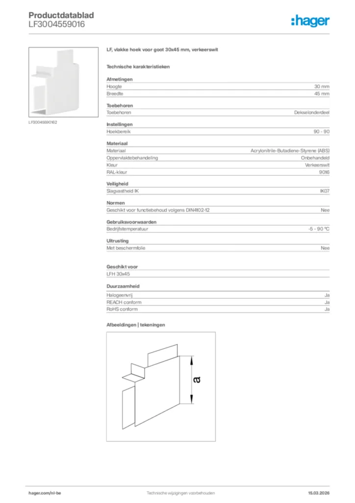 Afbeelding Hager Productdatablad LF3004559016 | Hager Belgium