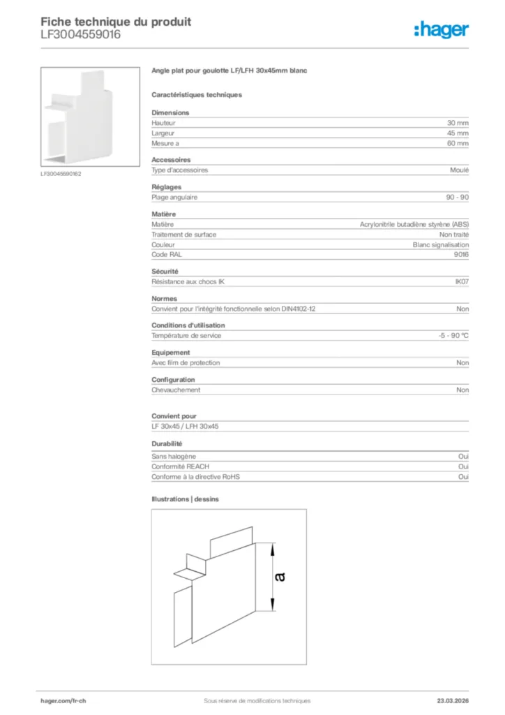 Image Hager Fiche technique du produit LF3004559016 | Hager Suisse