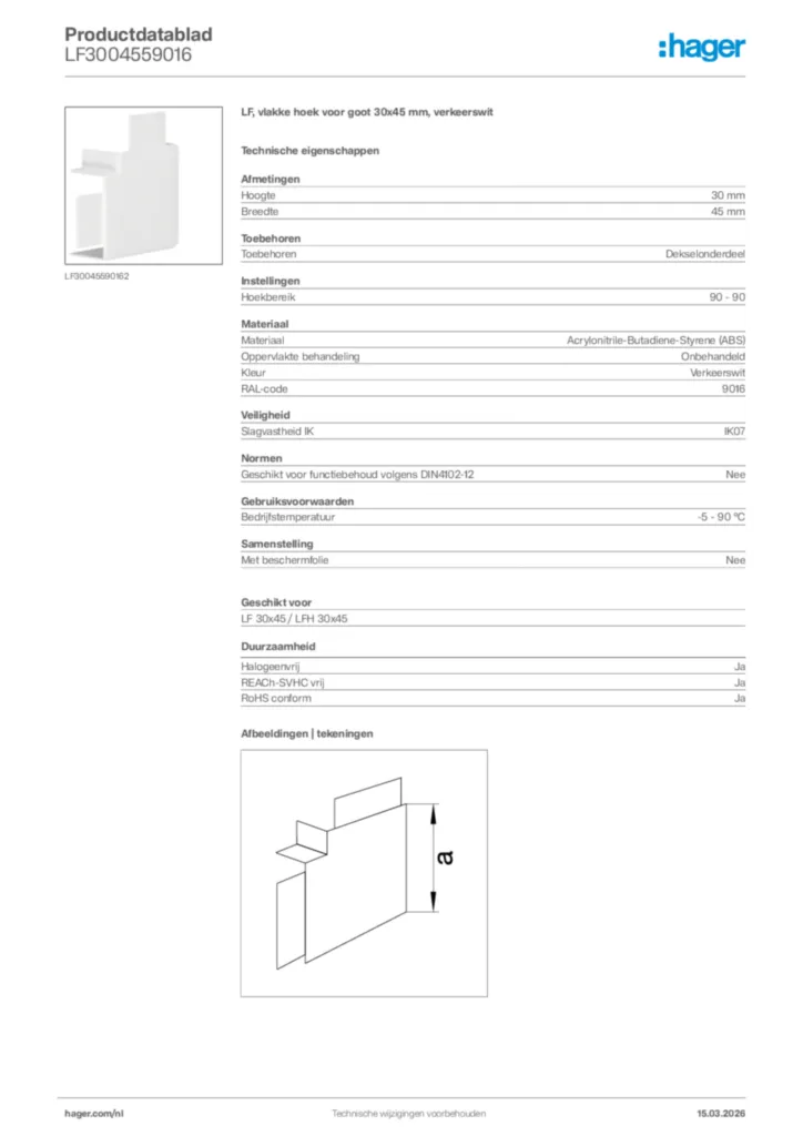 Afbeelding Hager Productdatablad LF3004559016 | Hager Nederland