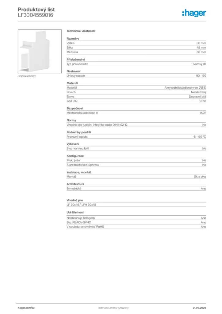 Obrázek Hager Generováno - Datový list produktu LF3004559016 | Hager