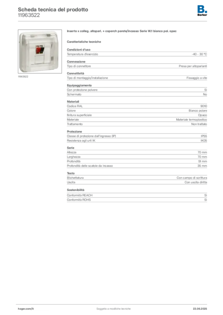 Immagine Berker Scheda tecnica del prodotto 11963522 | Hager Italia