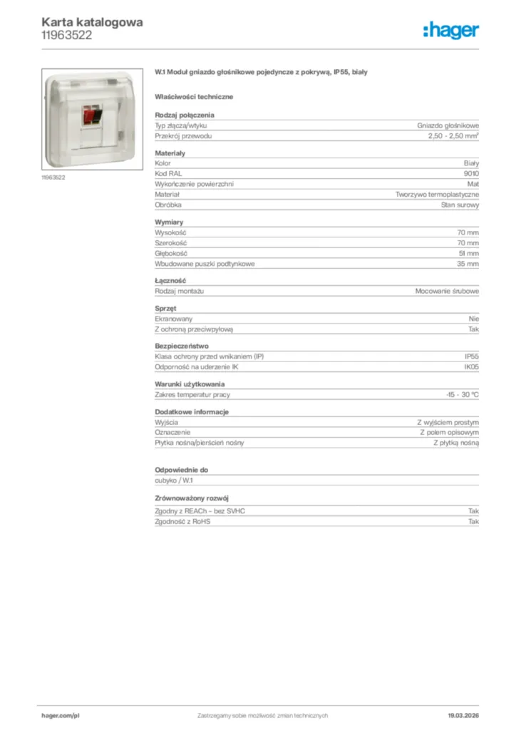 Zdjęcie Hager Karta katalogowa 11963522 | Hager Polska