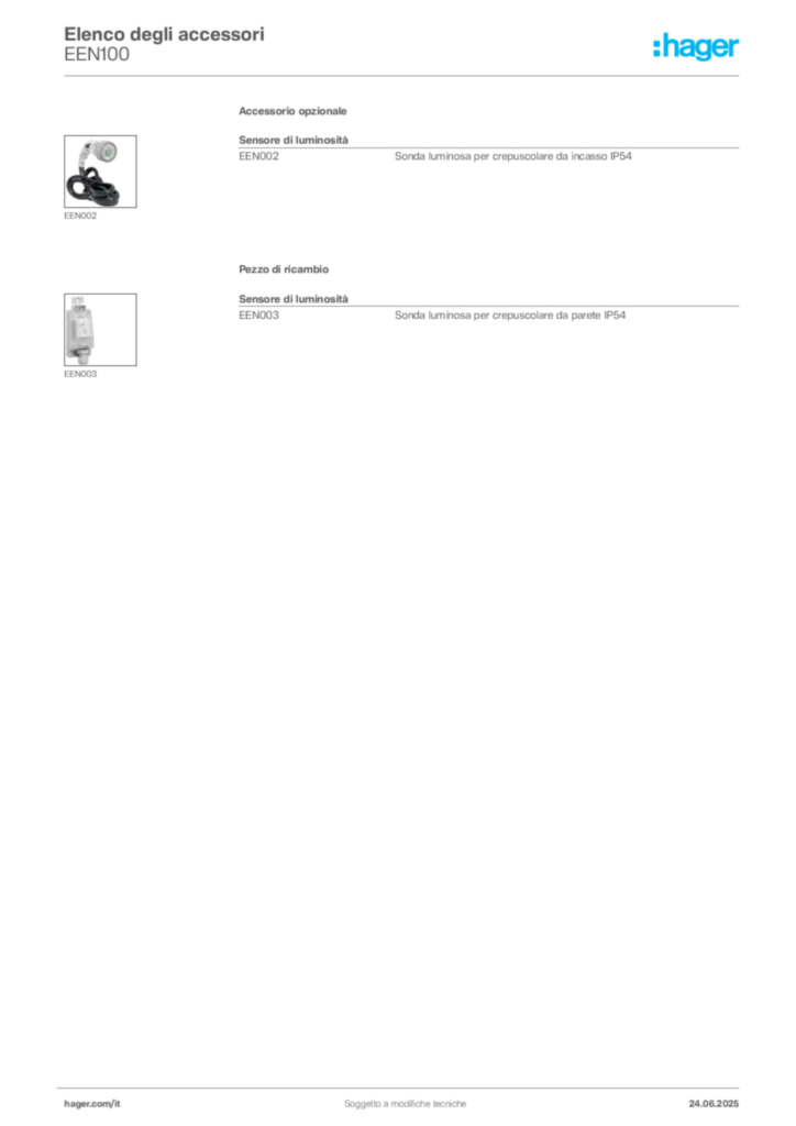 Immagine Hager Scheda tecnica del prodotto EEN100 | Hager Italia