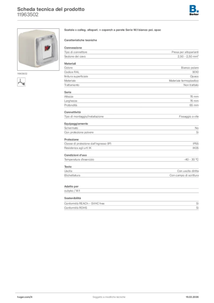 Immagine Berker Scheda tecnica del prodotto 11963502 | Hager Italia