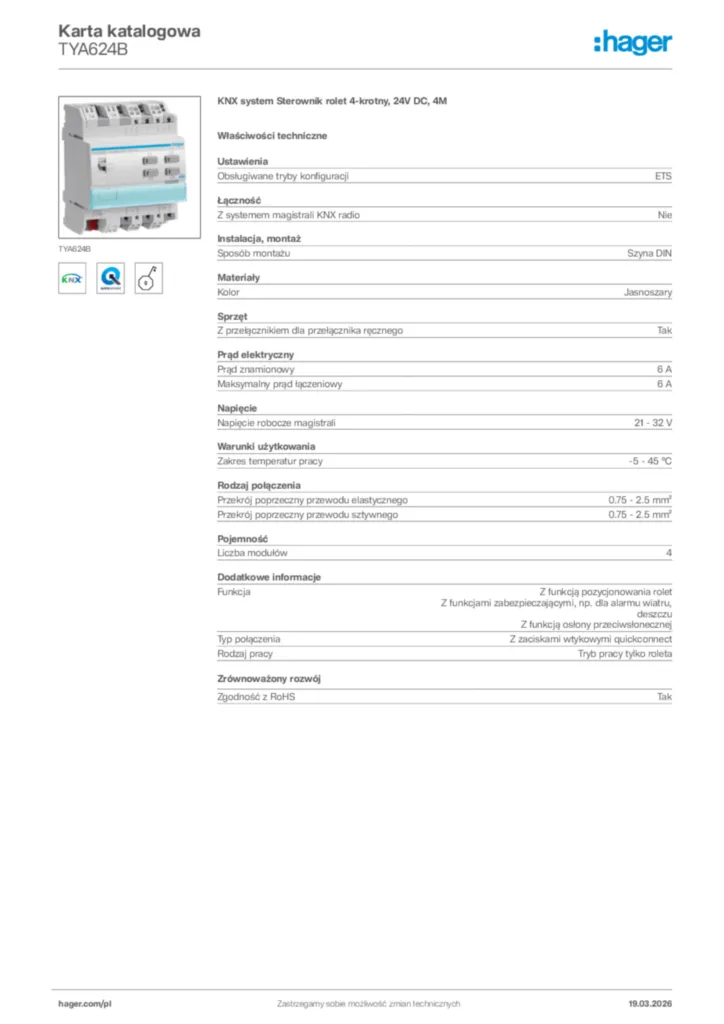 Zdjęcie Hager Karta katalogowa TYA624B | Hager Polska