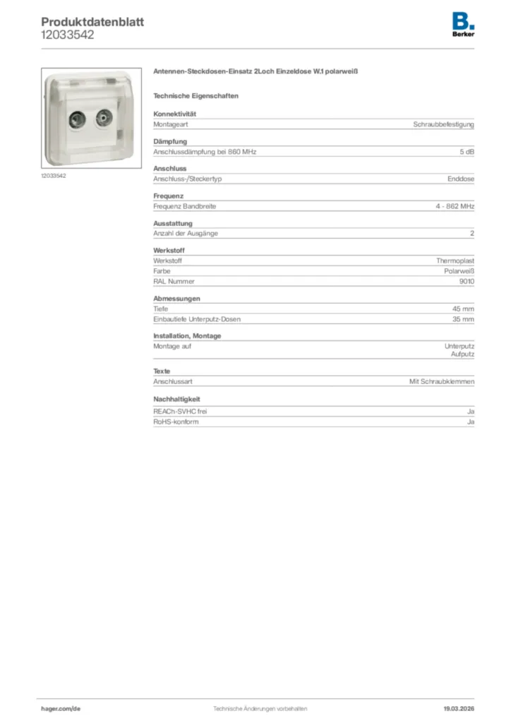 Bild Berker Produktdatenblatt 12033542 | Hager Deutschland