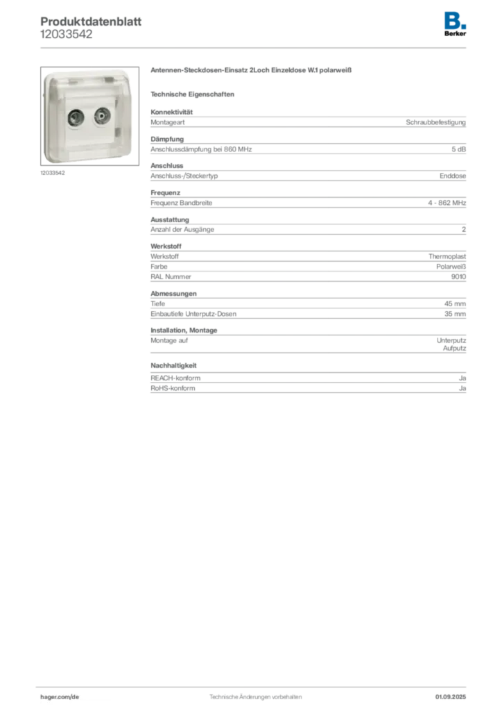 Bild Berker Produktdatenblatt 12033542 | Hager Deutschland