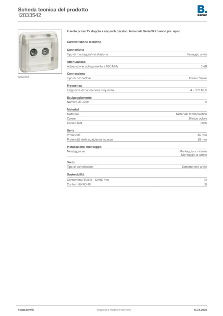 Immagine Berker Scheda tecnica del prodotto 12033542 | Hager Italia