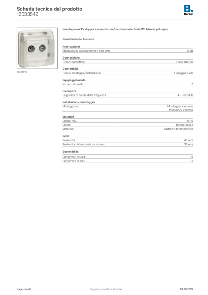 Immagine Berker Scheda tecnica del prodotto 12033542 | Hager Italia