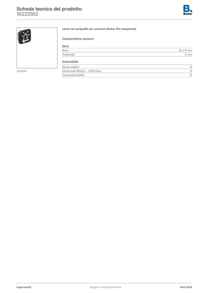 Immagine Berker Scheda tecnica del prodotto 18223502 | Hager Italia