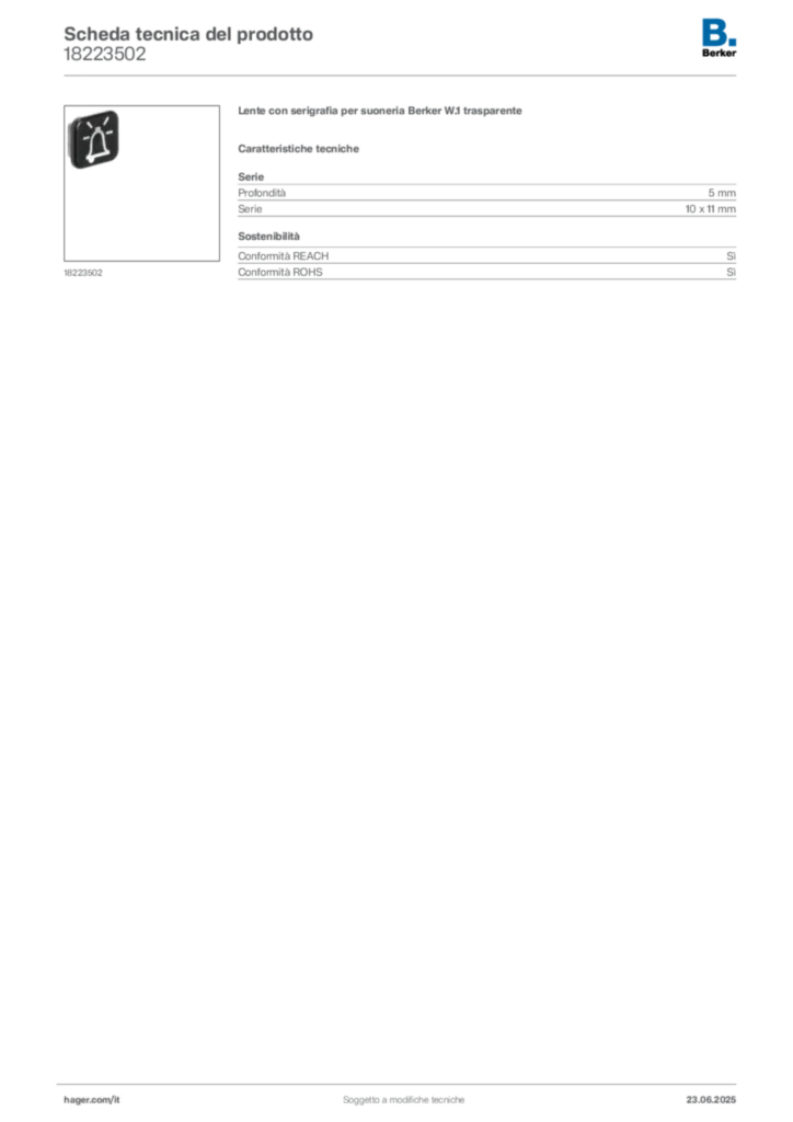 Immagine Berker Scheda tecnica del prodotto 18223502 | Hager Italia