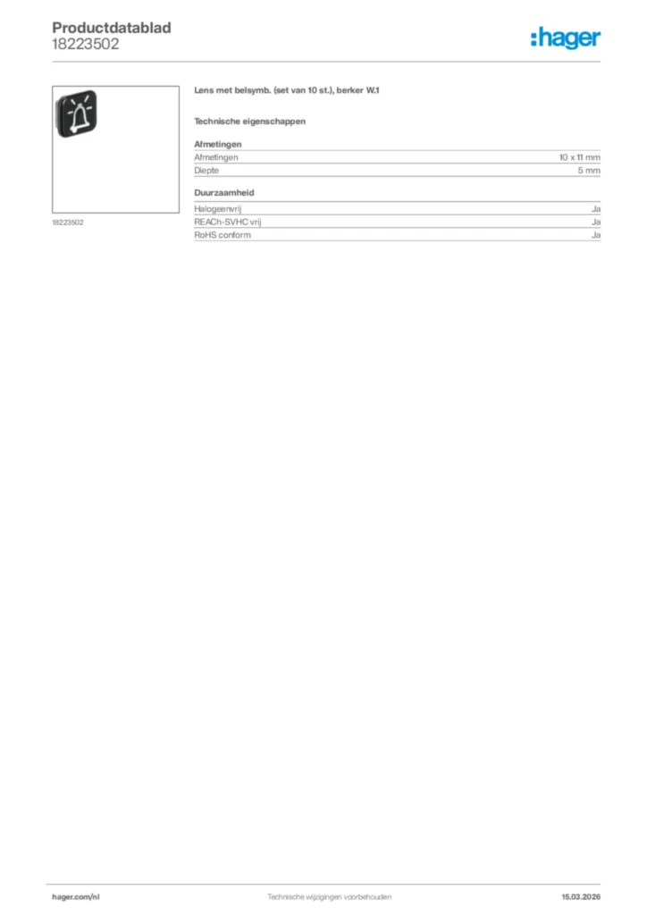 Afbeelding Hager Productdatablad 18223502 | Hager Nederland