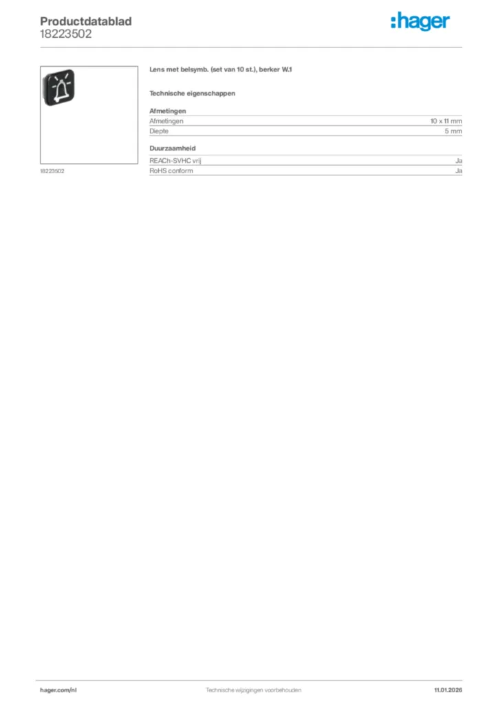 Afbeelding Hager Productdatablad 18223502 | Hager Nederland