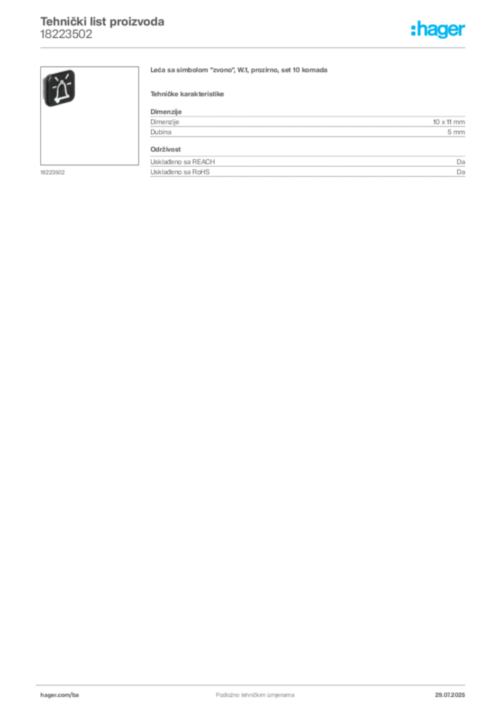 Slika Hager Product data sheet 18223502  | Hager