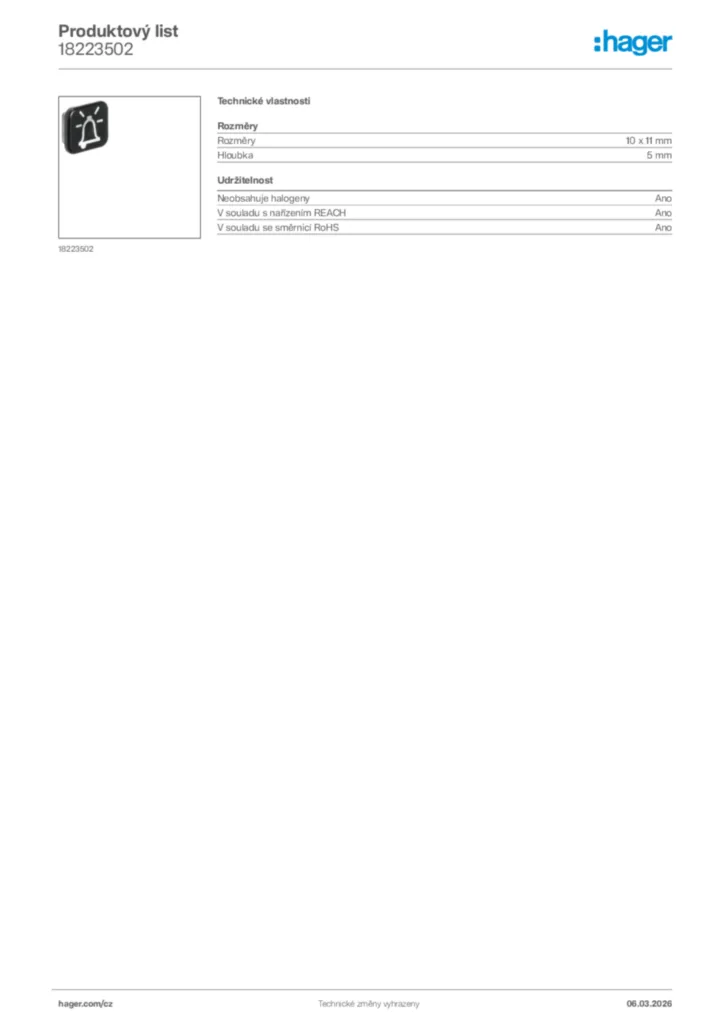 Obrázek Hager Product data sheet 18223502 | Hager