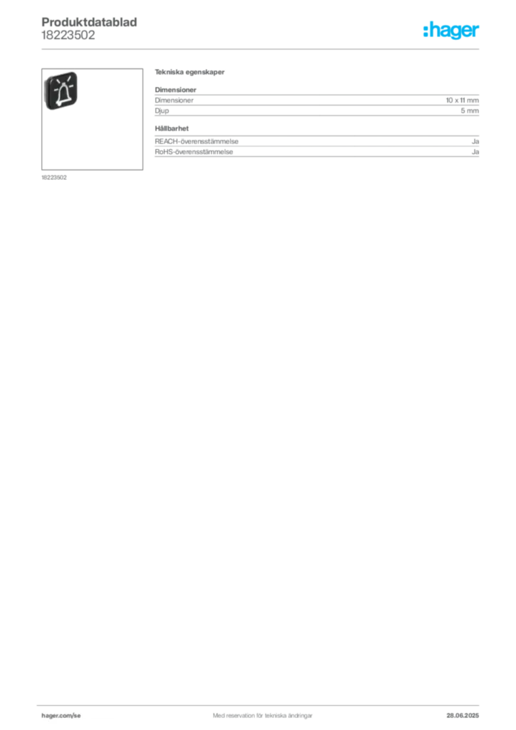 Bild Hager Produktdatablad 18223502 | Hager Sverige