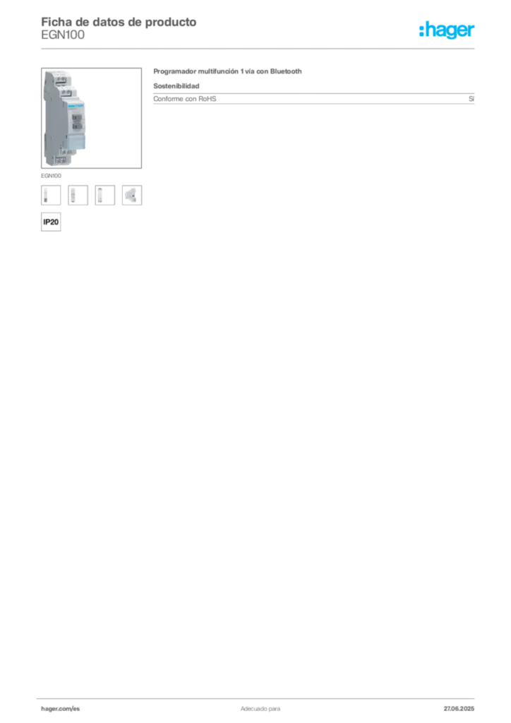 Imagen Hager Ficha de datos de producto EGN100 | Hager España