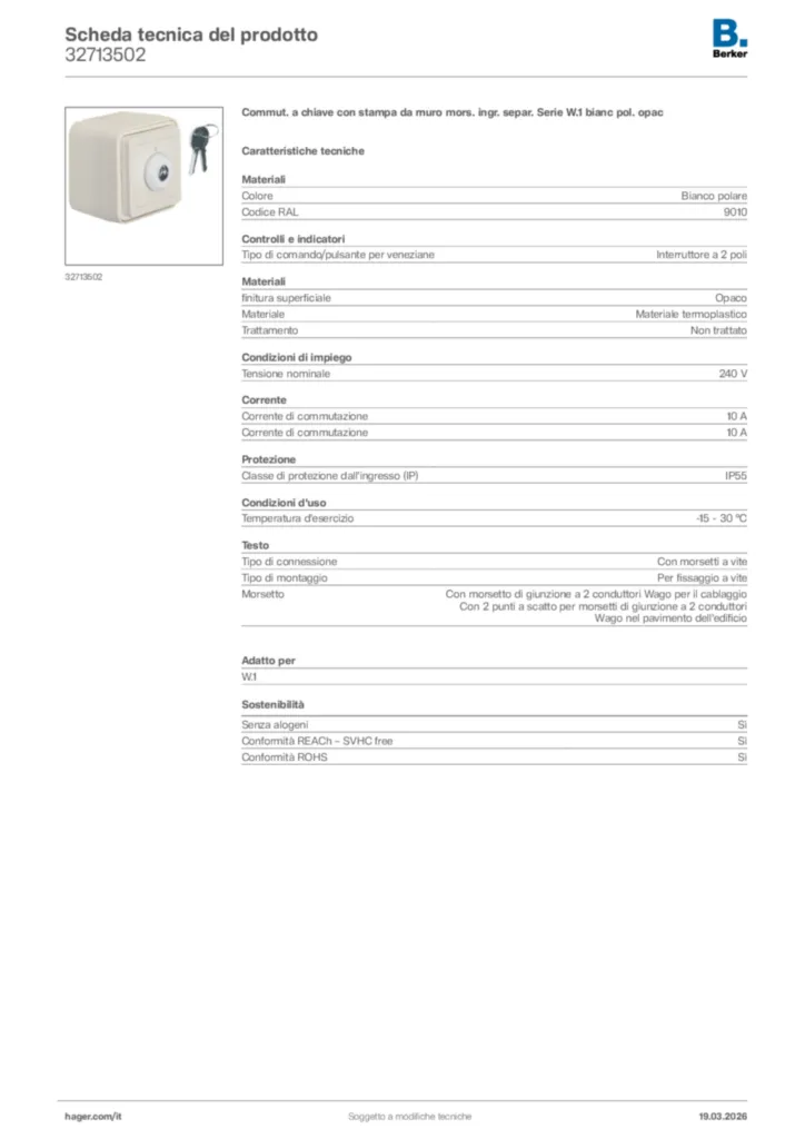 Immagine Berker Scheda tecnica del prodotto 32713502 | Hager Italia