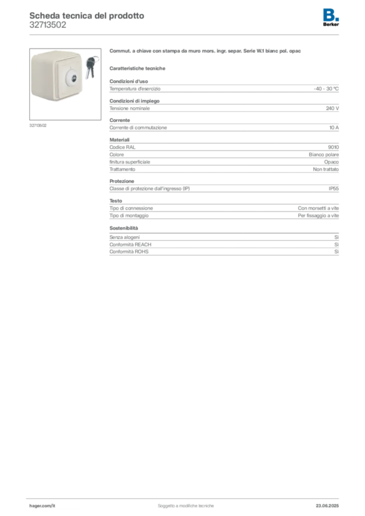 Immagine Berker Scheda tecnica del prodotto 32713502 | Hager Italia
