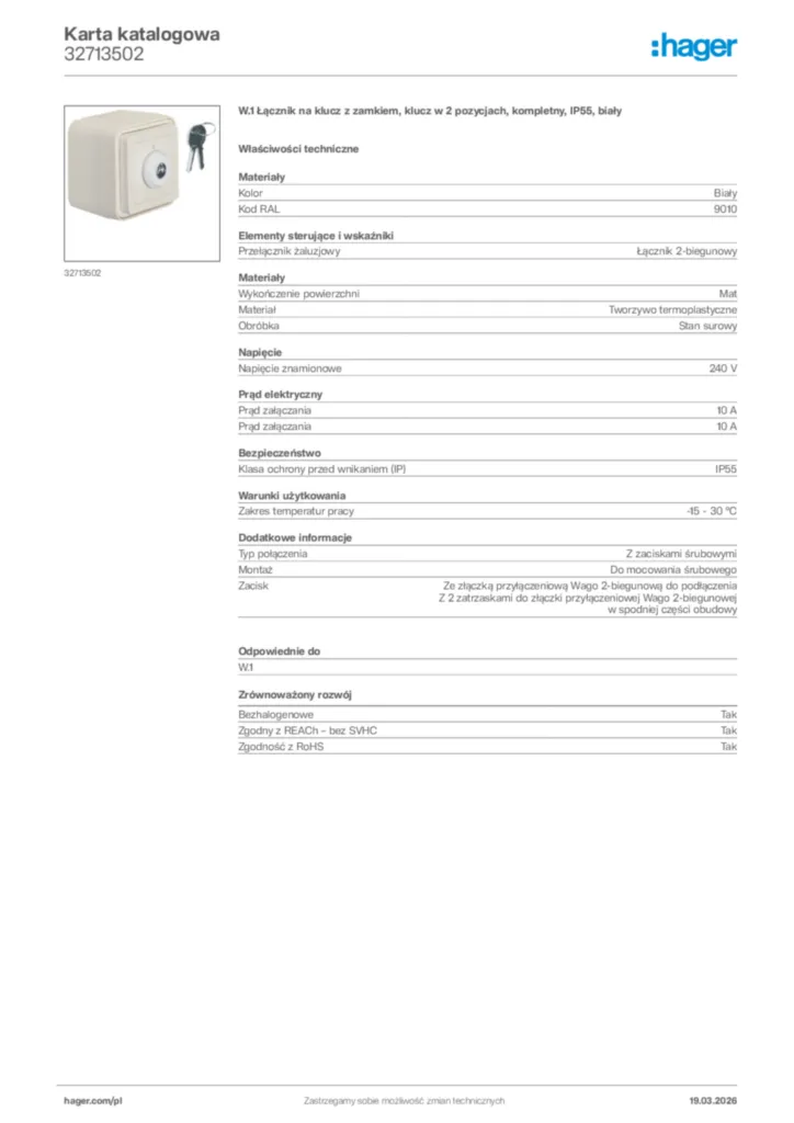 Zdjęcie Hager Karta katalogowa 32713502 | Hager Polska