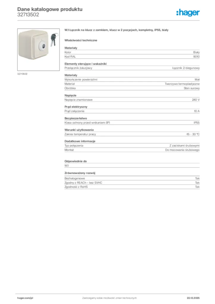 Zdjęcie Hager Dane katalogowe produktu 32713502 | Hager Polska